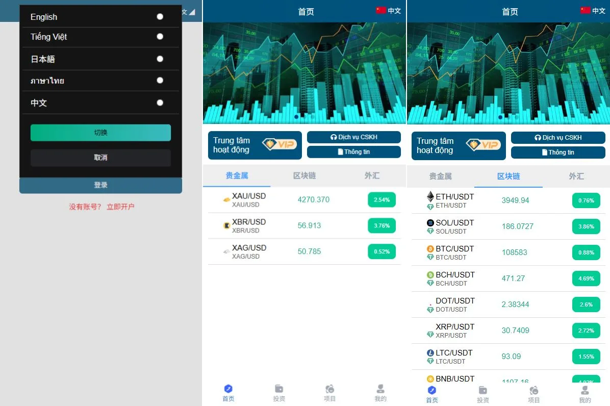 【多语言海外贵金属外汇微盘源码】多语言微交易/贵金属外汇虚拟币微盘源码/越南时间盘