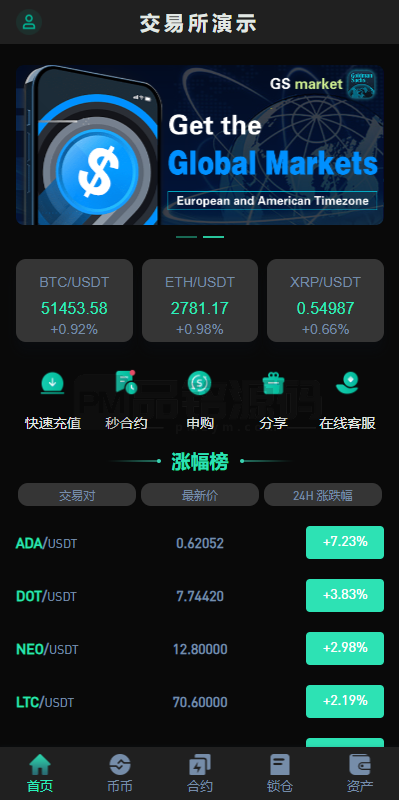新UI多语言海外交易所源码|永续合约、秒合约与锁仓挖矿
