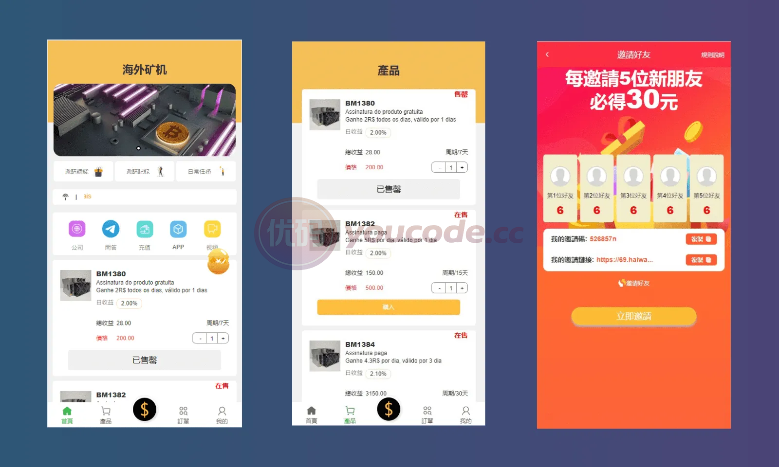 国际化矿机功能投资源码区块链系统矿机功能投资+任务邀请裂变+前端uinapp