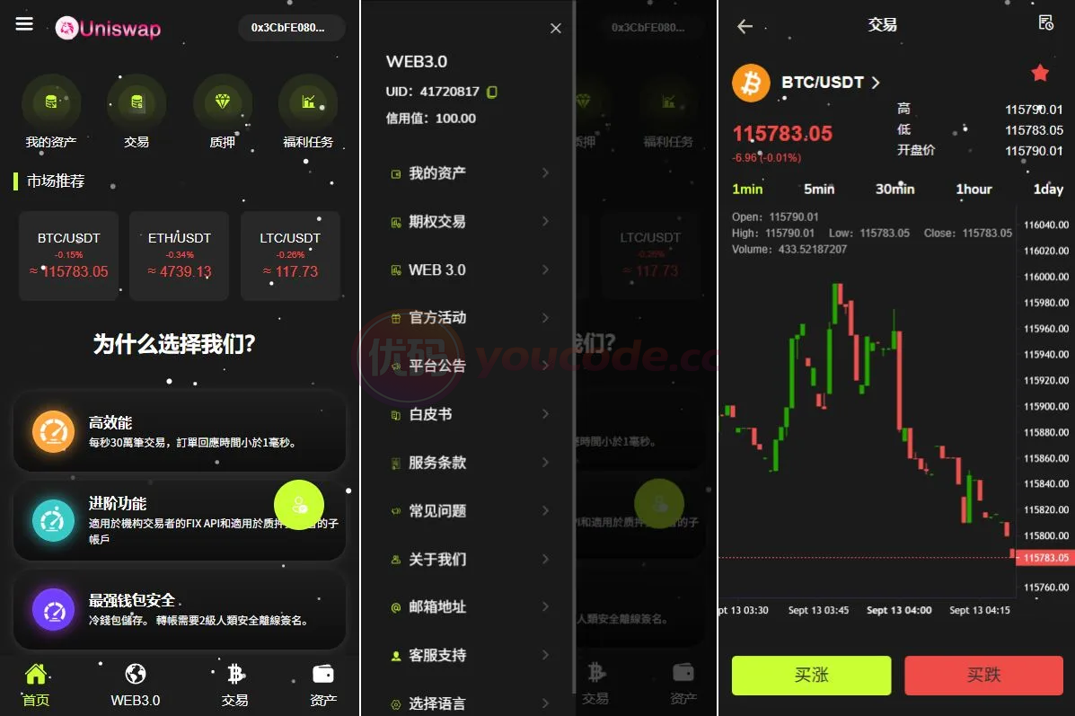 海外多语种dapp交易系统源代码前端VUE开发后端php新版海外DAPP交易系统/期权交易/锁仓/信用分交易系统源代码