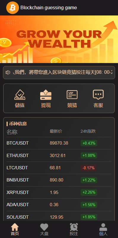 海外虚拟币系统竞猜投注/区块链平台竞猜游戏/开奖预设