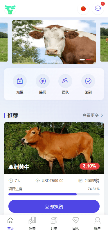 多语种养殖投资系统/养牛投资返利/签到/前端VUE